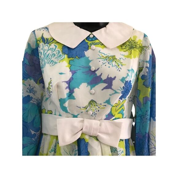 70s Blue Floral Maxi Dress Small - Picture 3 of 8